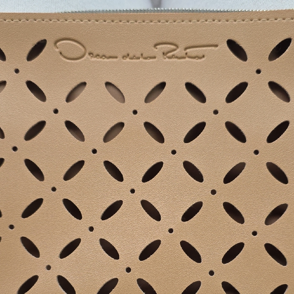 Oscar de la Renta Tan Perforated Leather Clutch